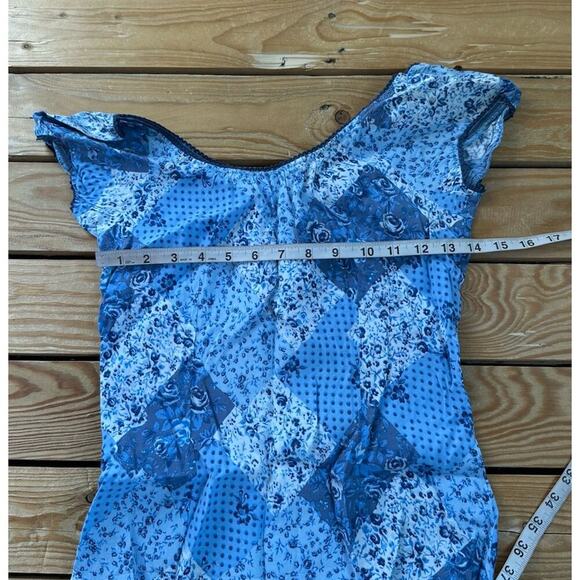 Vintage Camaieu Patterned Cap Sleeve Dress Size 38 Women’s Blue - Picture 7 of 7